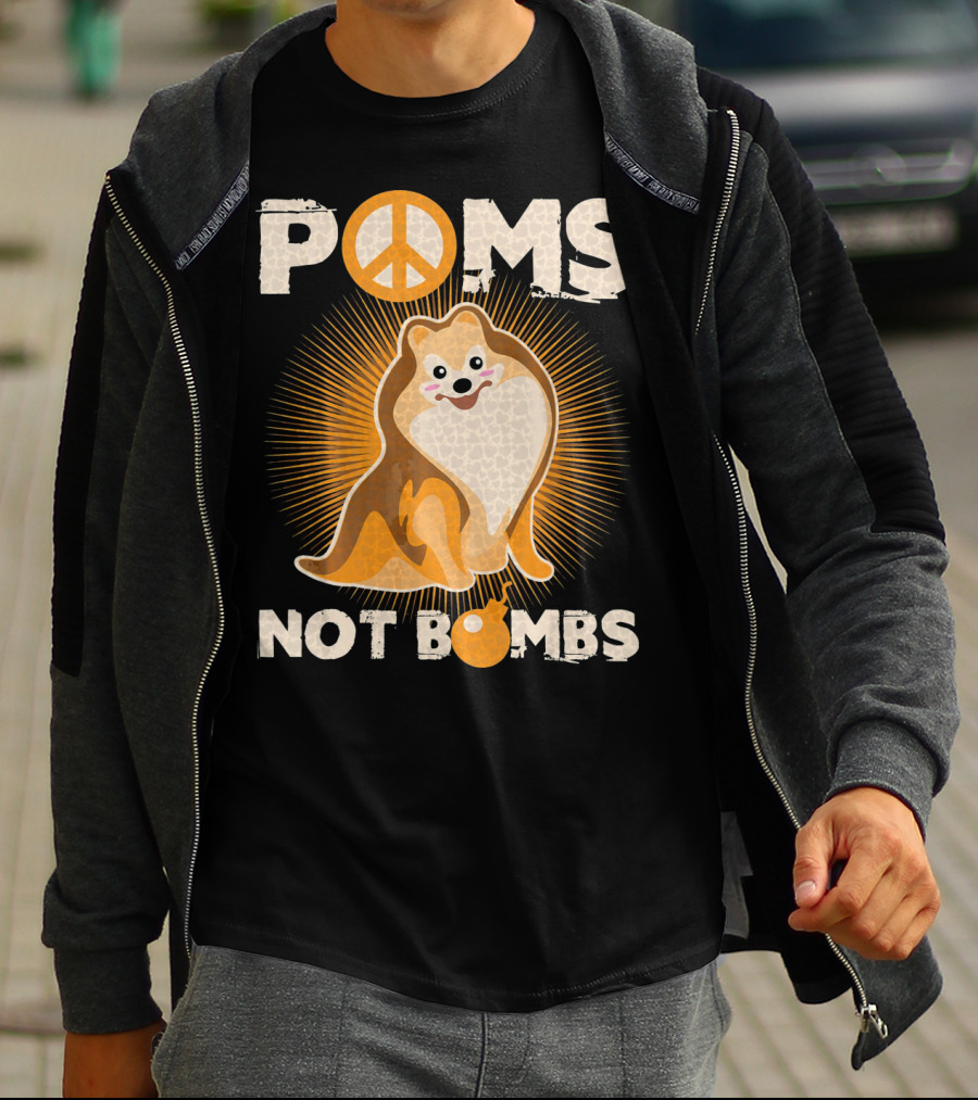 Poms Not Bombs Peace Symbol Cute Dog T-Shirt