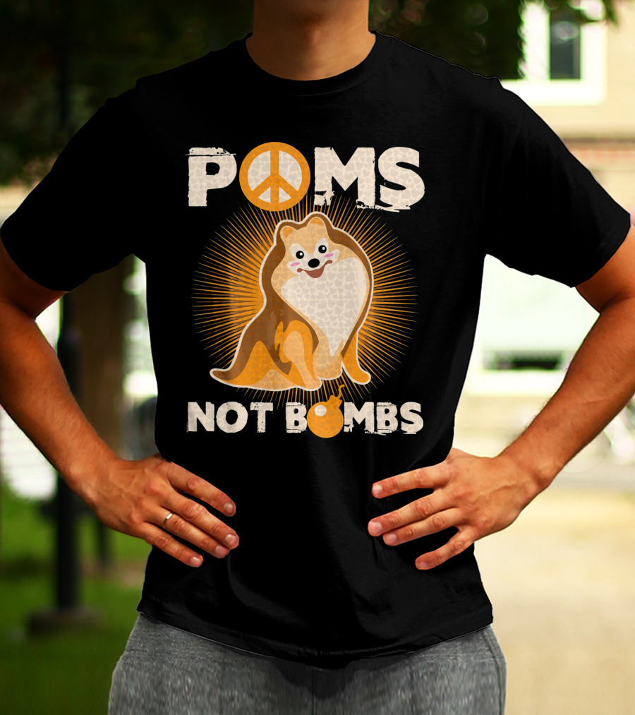 Poms Not Bombs Peace Symbol Cute Dog T-Shirt