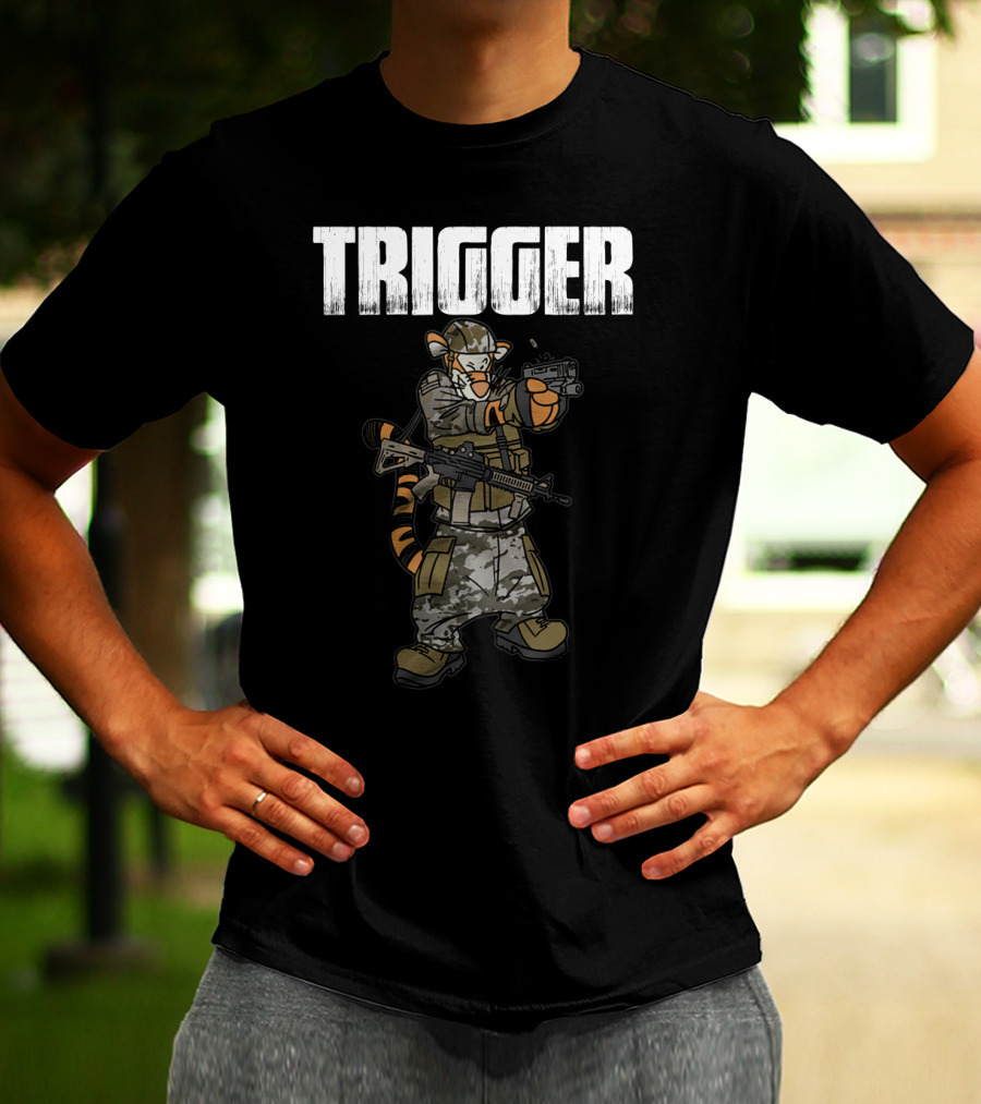 Tactical Trigger Tiger In Military Gear T-Shirt