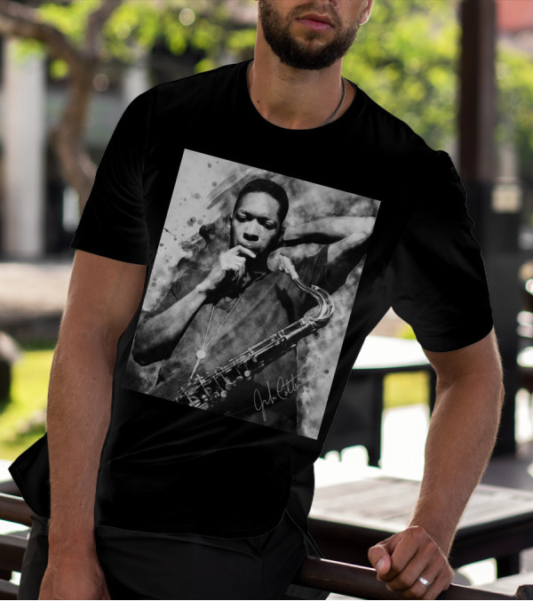 John Coltrane Monochrome Saxophone Portrait With Signature T-Shirt