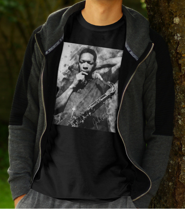 John Coltrane Monochrome Saxophone Portrait With Signature T-Shirt