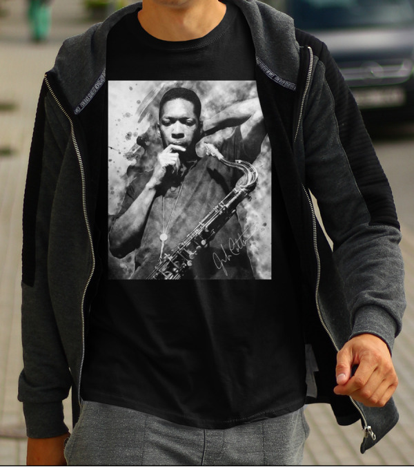 John Coltrane Monochrome Saxophone Portrait With Signature T-Shirt