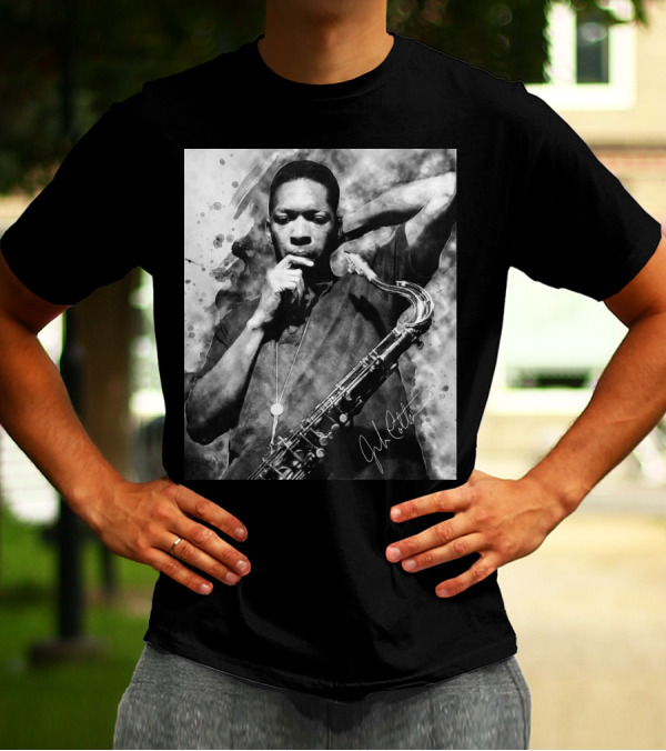 John Coltrane Monochrome Saxophone Portrait With Signature T-Shirt