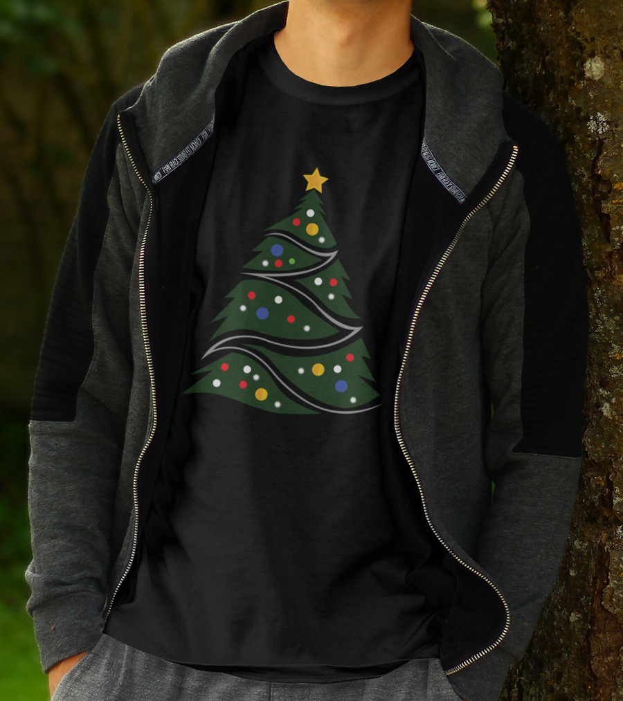 Christmas Tree With Star And Colorful Ornaments T-Shirt