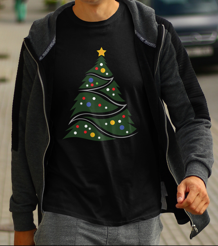 Christmas Tree With Star And Colorful Ornaments T-Shirt