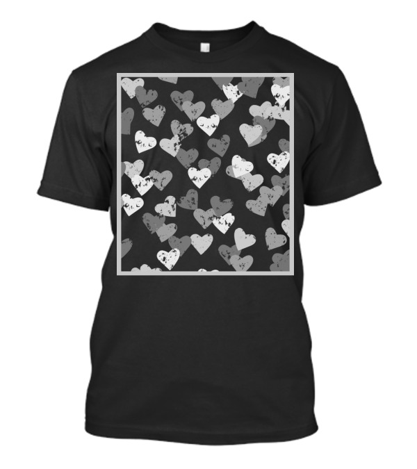 Grey Hearts Pattern With Grunge Texture In Grey Frame T-Shirt
