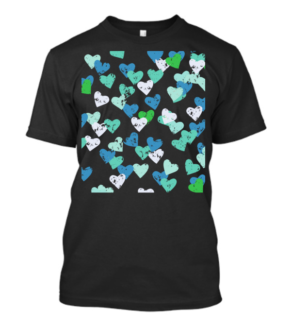 Blue Hearts Pattern With Mixed Colors And Grunge Texture T-Shirt
