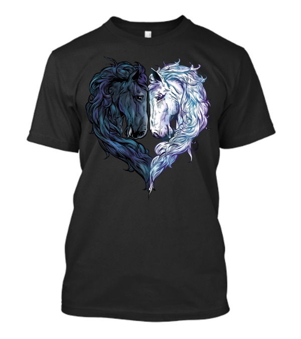 Love Horses Artistic Heart-Shaped Black And White Horse T-Shirt