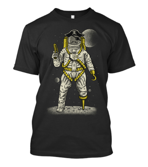 Astronaut Pirate With Eyepatch Hook And Parrot On Moon Space Adventure T-Shirt