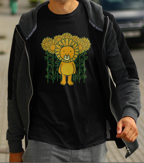 Lion Sunflower Camouflage Sunflower Field Standing Lionflower T-Shirt