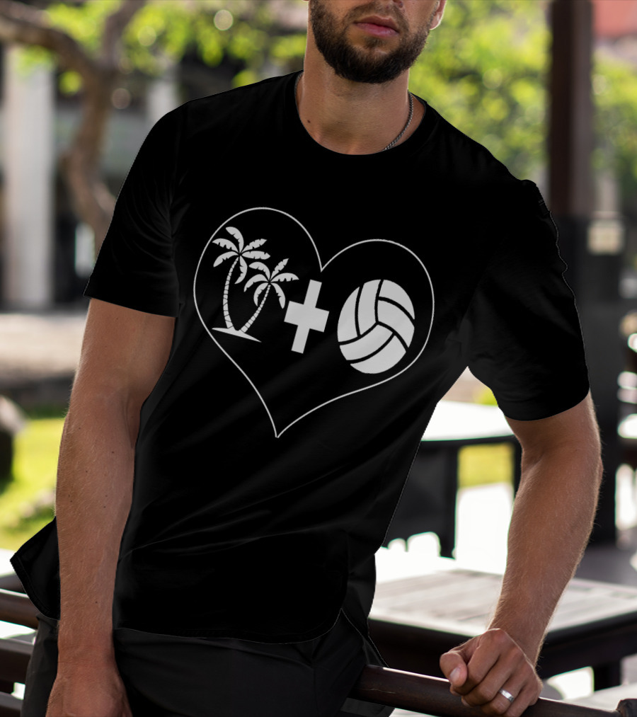 Palm Trees Plus Volleyball Heart Beach Volleyball Love T-Shirt