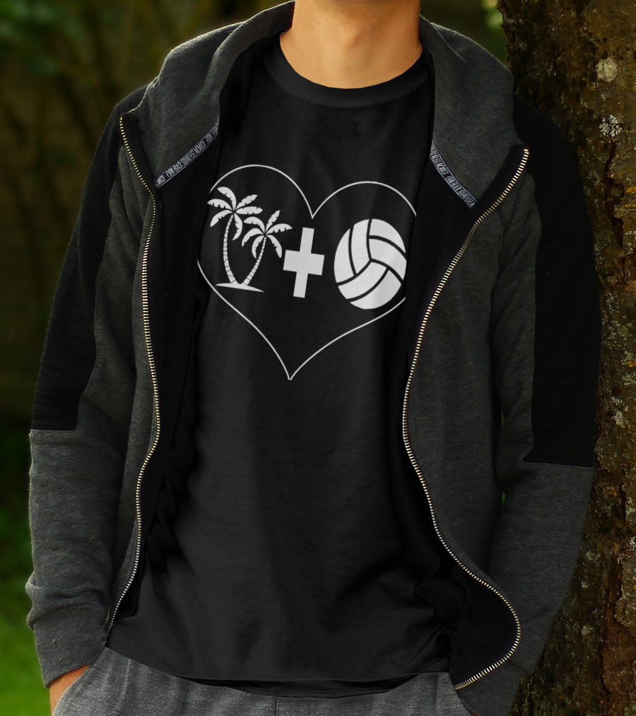 Palm Trees Plus Volleyball Heart Beach Volleyball Love T-Shirt