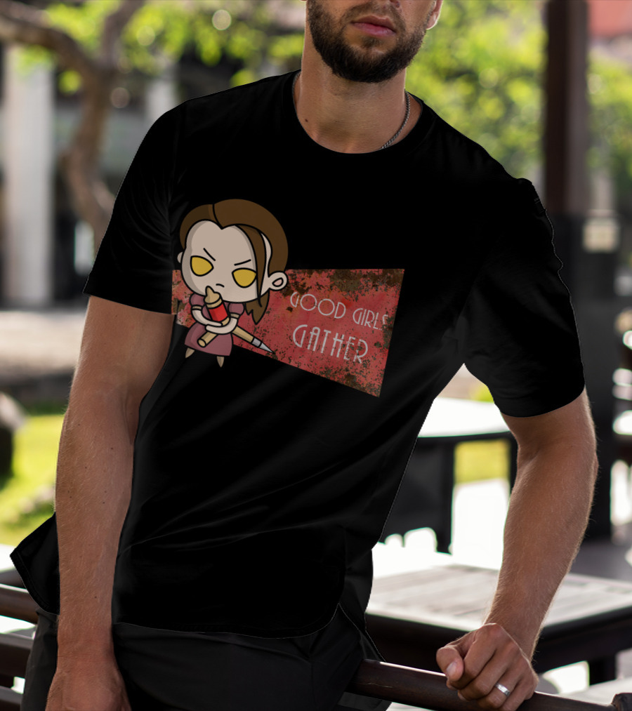 Good Girls Gather Cute Chibi Character With Red Paintbrush On Grungy T-Shirt