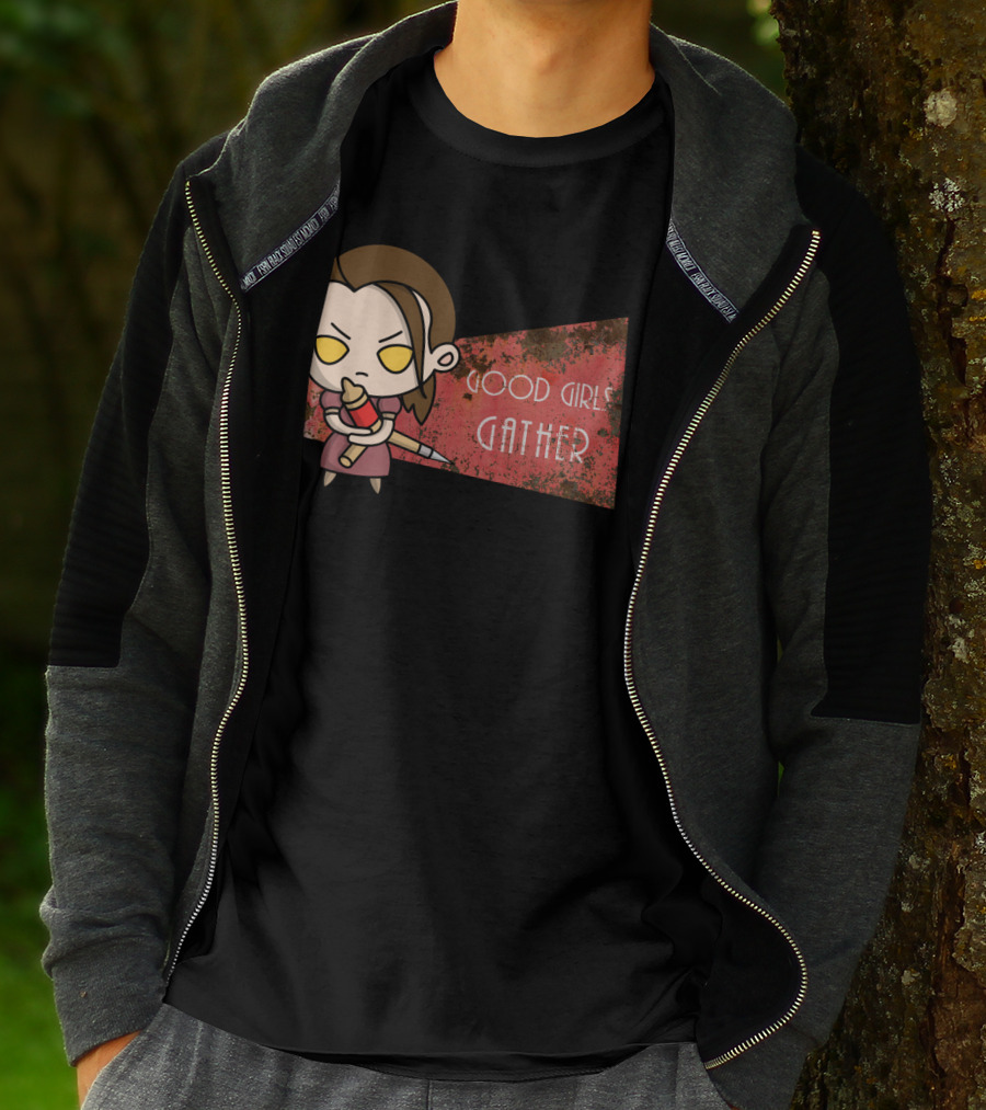 Good Girls Gather Cute Chibi Character With Red Paintbrush On Grungy T-Shirt