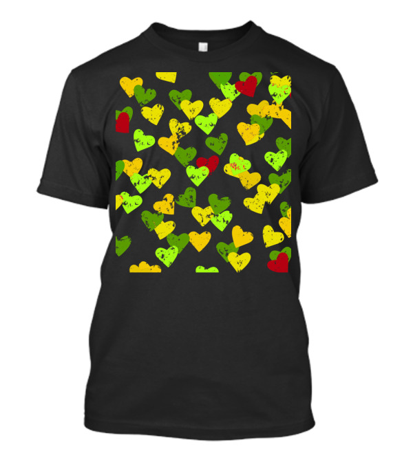Autumn Hearts Pattern With Red Green Yellow Seasonal T-Shirt