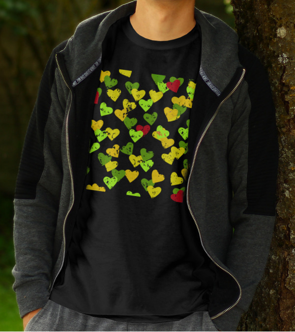Autumn Hearts Pattern With Red Green Yellow Seasonal T-Shirt