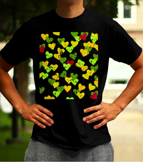 Autumn Hearts Pattern With Red Green Yellow Seasonal T-Shirt