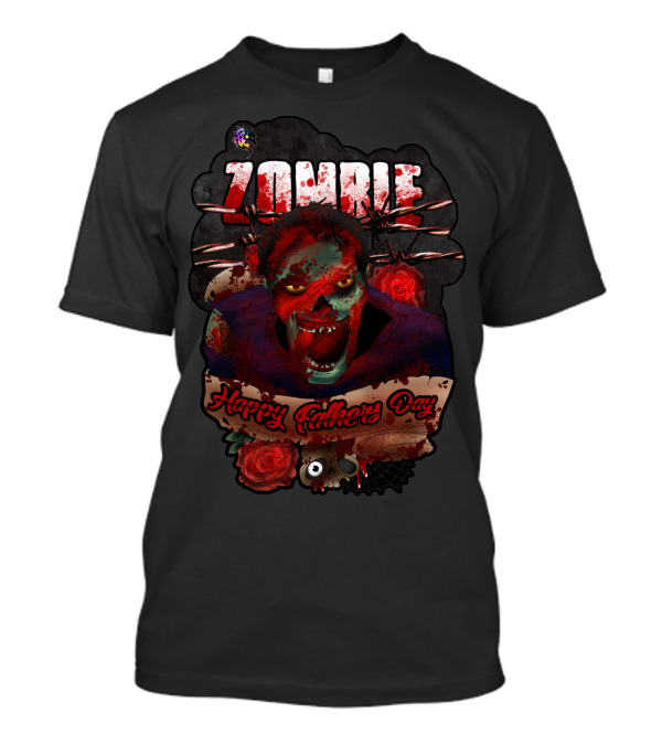 Zombie Happy Father's Day With Roses And Skull T-Shirt