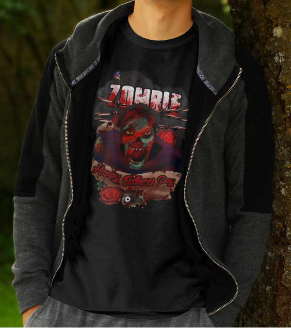 Zombie Happy Father's Day With Roses And Skull T-Shirt