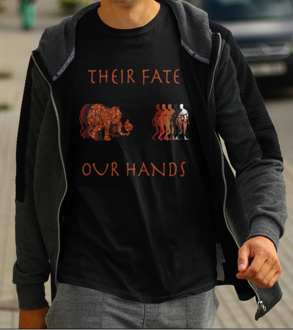 Their Fate Our Hands Conservation Theme With Elephant And Human Figures T-Shirt