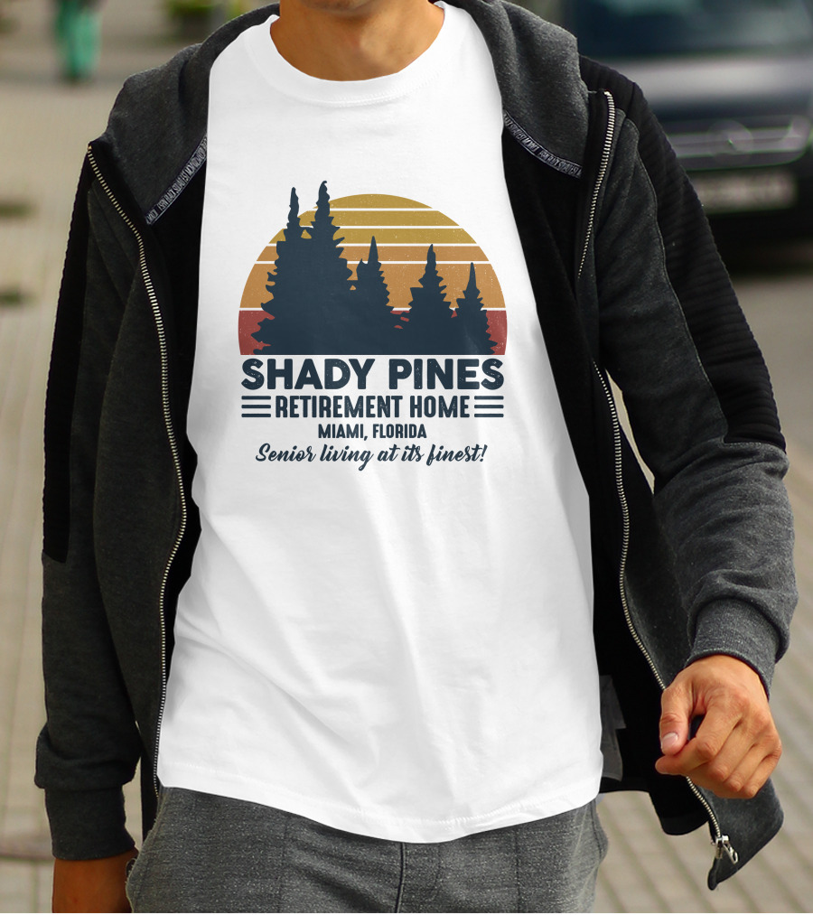 Shady Pines Retirement Home Miami Florida Senior Living At Its Finest Vintage Sunset Forest T-Shirt