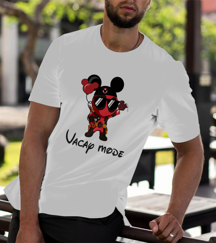 Deadpool Vacay Mode Mickey Ears Balloons Chocolate Ice Cream T-Shirt