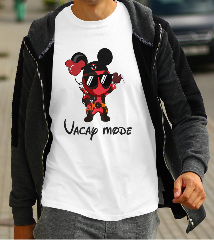 Deadpool Vacay Mode Mickey Ears Balloons Chocolate Ice Cream T-Shirt