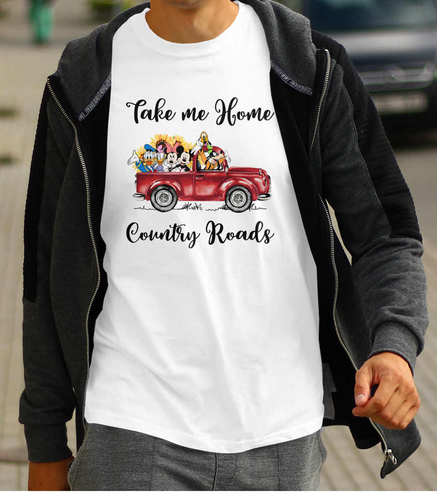 Take Me Home Country Roads Red Truck Disney Characters T-Shirt