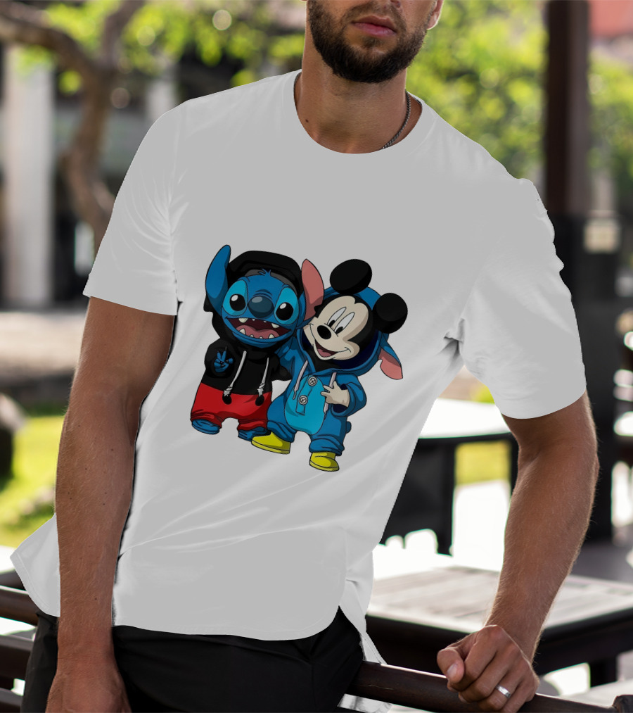 Mickey And Stitch Friendship Hoodie Cartoon Crossover T-Shirt