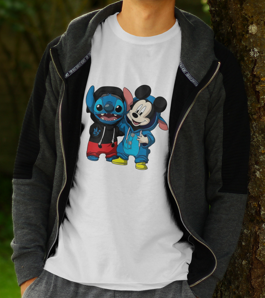 Mickey And Stitch Friendship Hoodie Cartoon Crossover T-Shirt