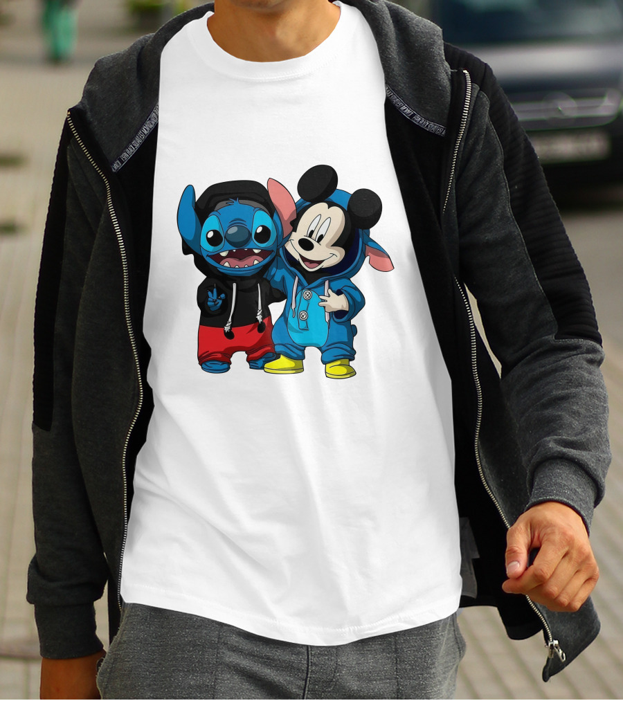 Mickey And Stitch Friendship Hoodie Cartoon Crossover T-Shirt