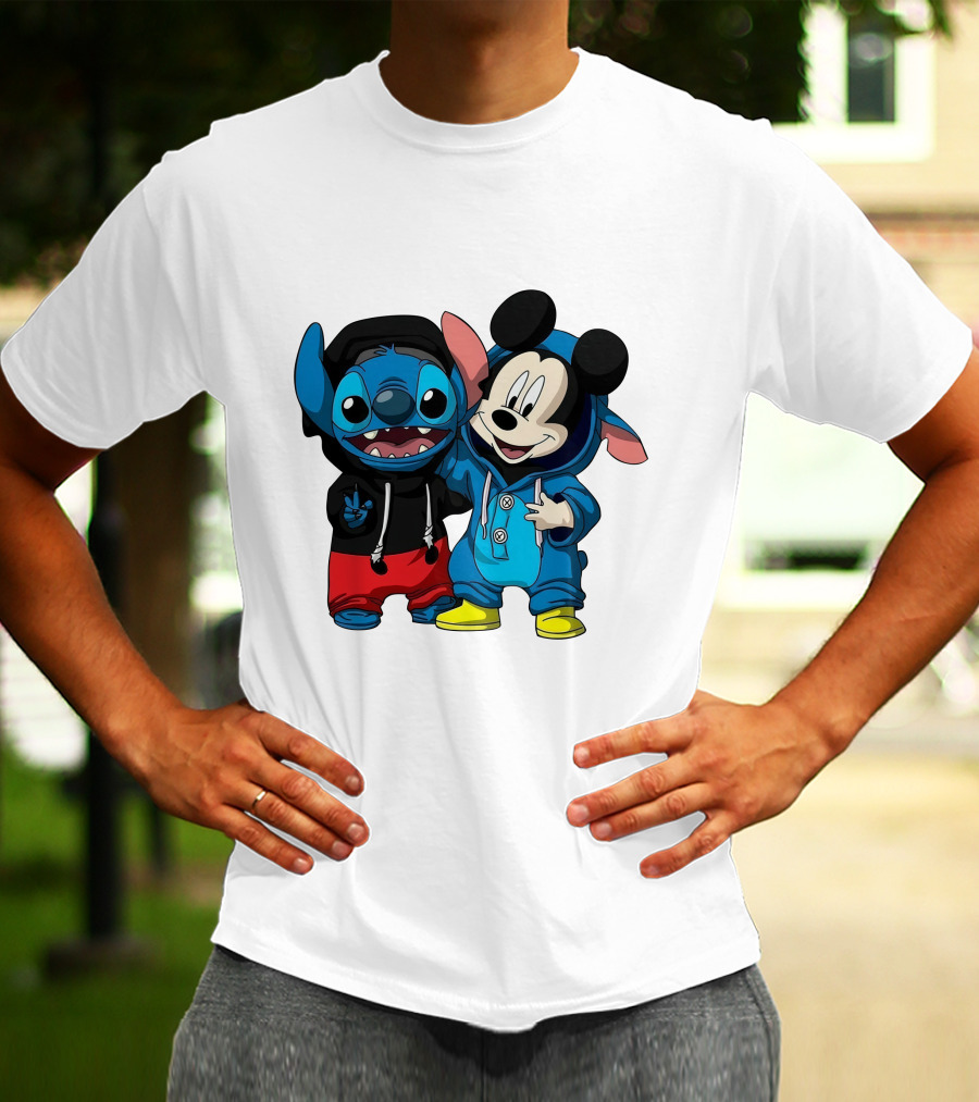 Mickey And Stitch Friendship Hoodie Cartoon Crossover T-Shirt