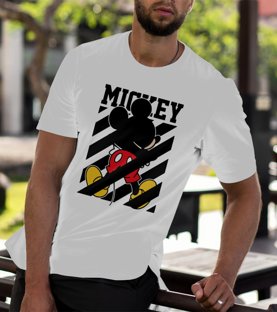 Mickey Mouse Black And White Stripes Red Yellow T-Shirt