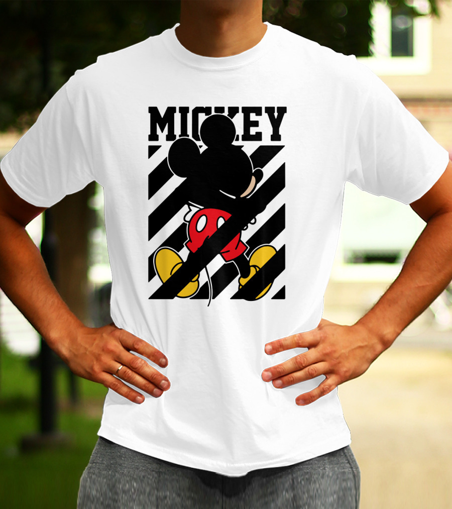 Mickey Mouse Black And White Stripes Red Yellow T-Shirt