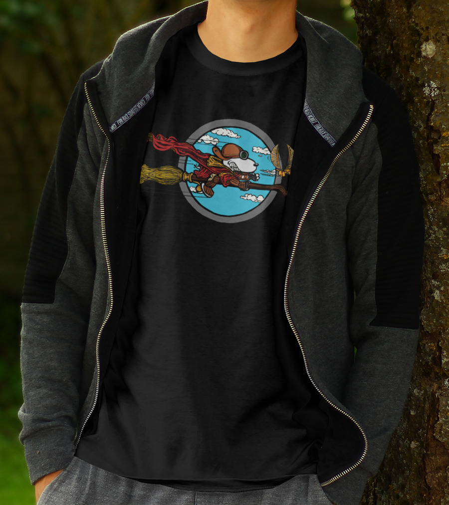 Skyward Wizard Flying Ace With Golden Snitch Chase T-Shirt