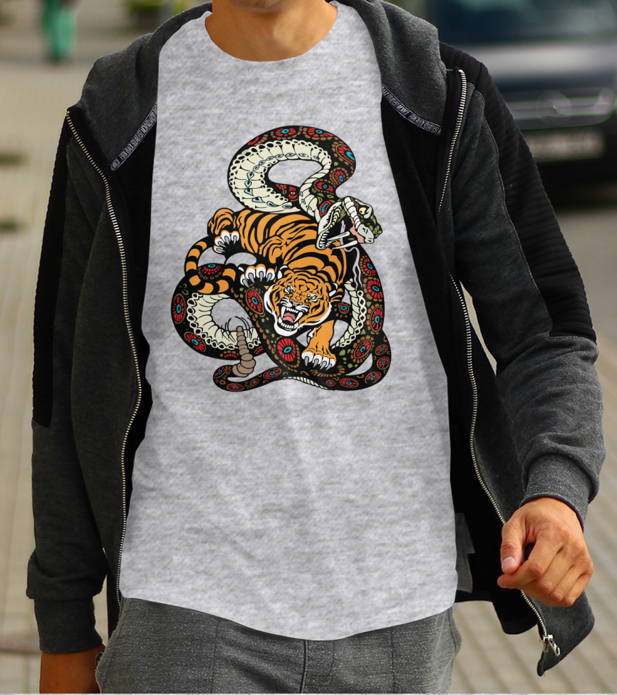 Tiger And Snake Fierce Battle T-Shirt