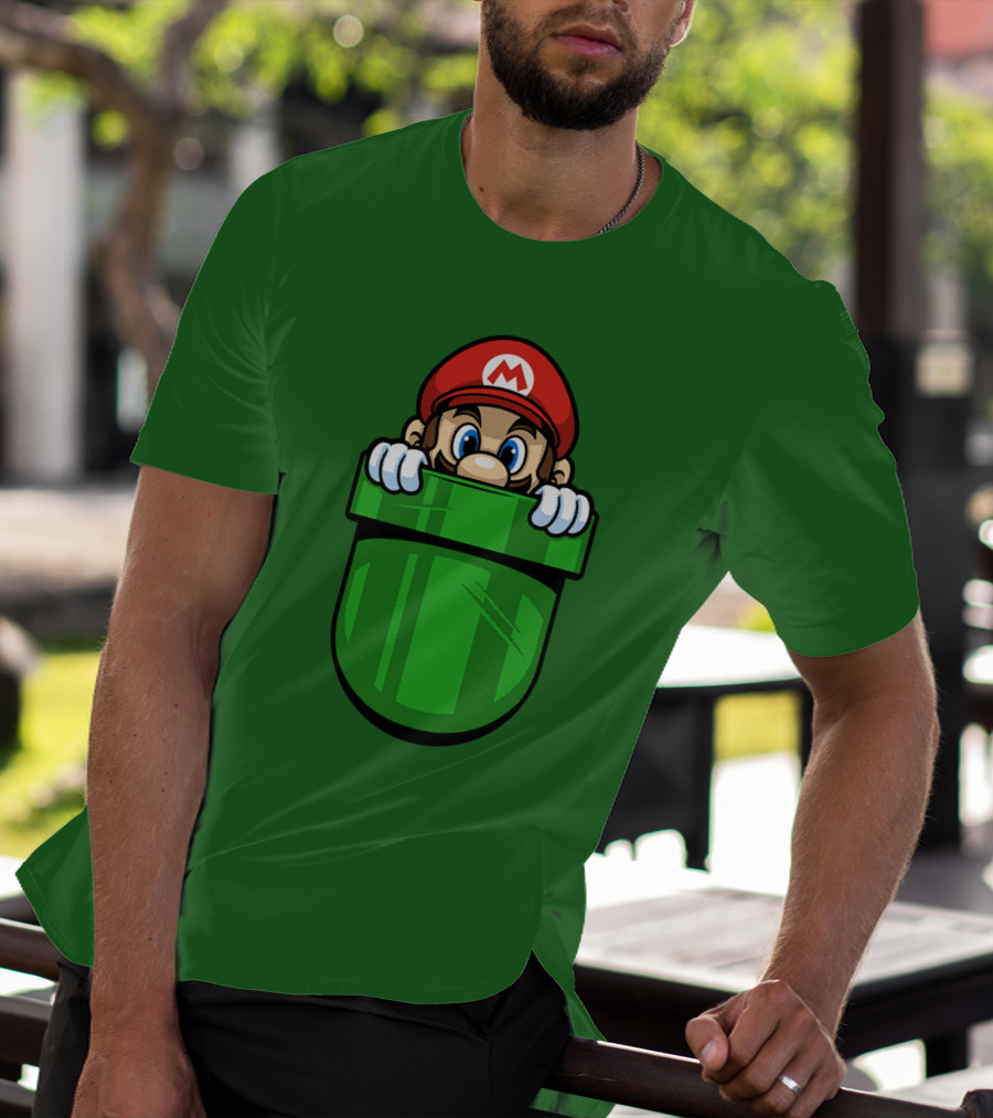 Super Mario Peeking From Green Warp Pipe T-Shirt
