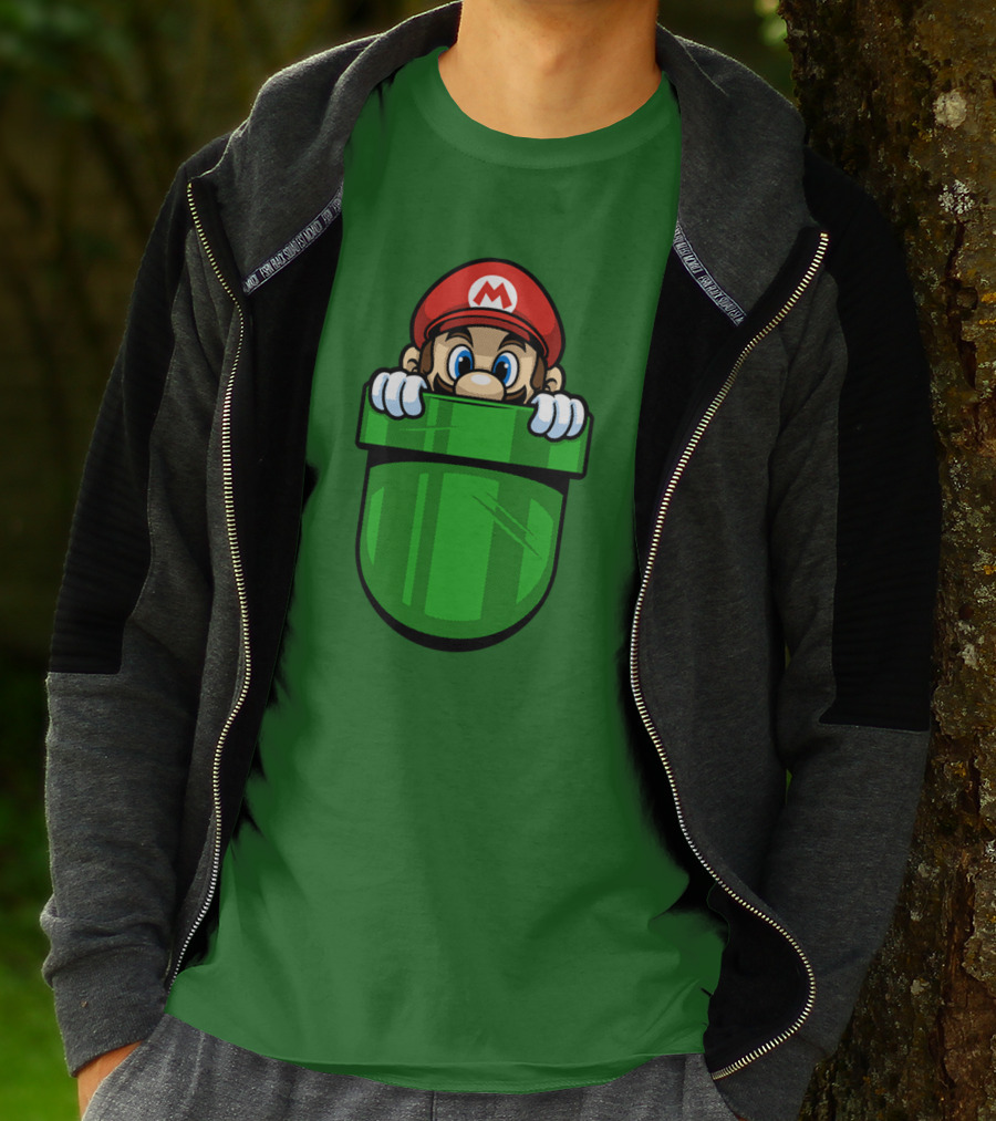 Super Mario Peeking From Green Warp Pipe T-Shirt
