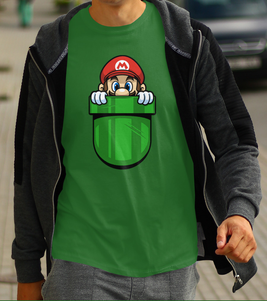 Super Mario Peeking From Green Warp Pipe T-Shirt
