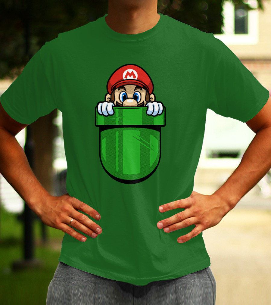 Super Mario Peeking From Green Warp Pipe T-Shirt