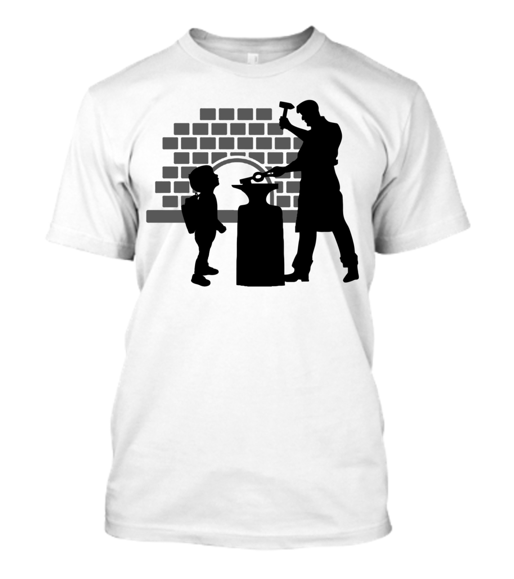 Blacksmith Father Silhouette With Child And Brick Forge Background T-Shirt
