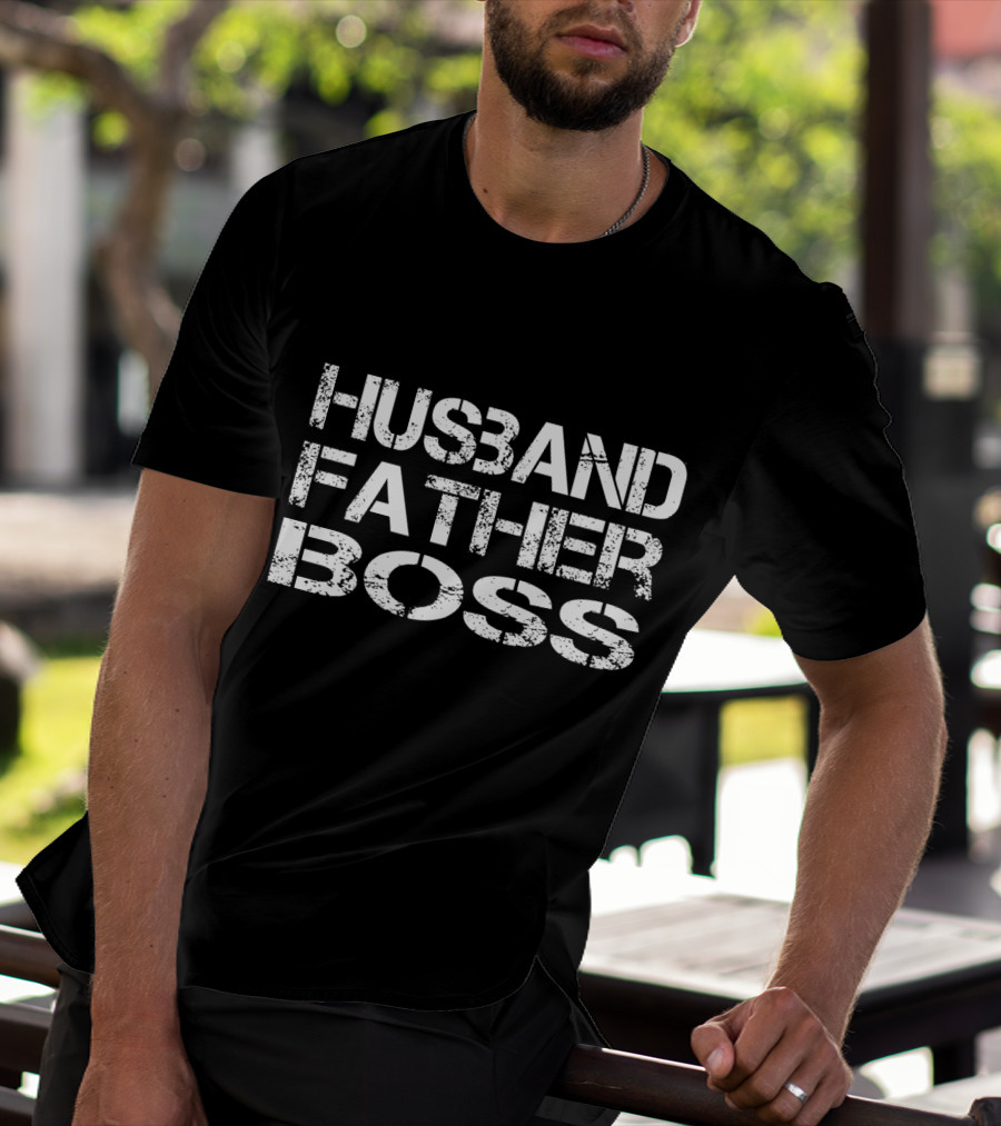 Husband Father Boss Distressed Bold Statement Retro Styled Text T-Shirt