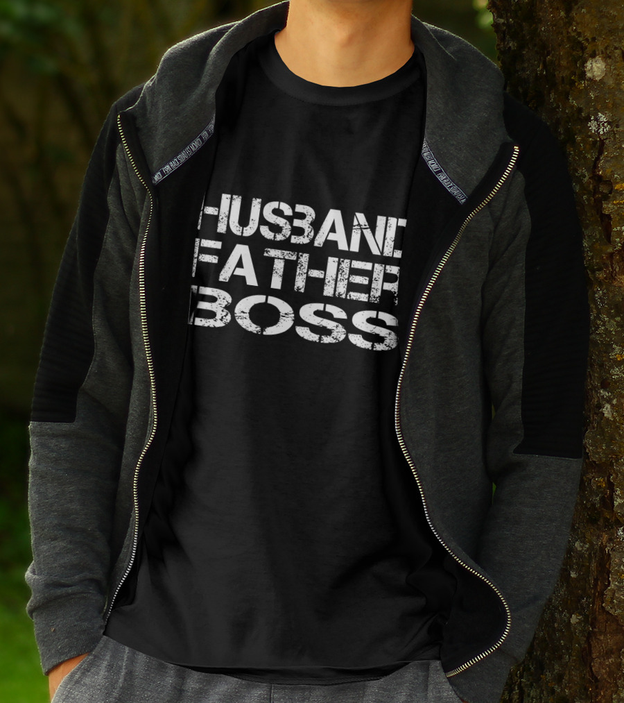 Husband Father Boss Distressed Bold Statement Retro Styled Text T-Shirt