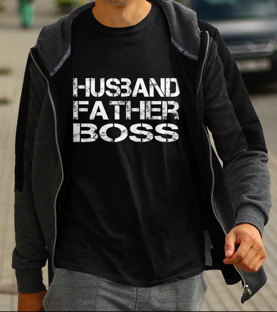 Husband Father Boss Distressed Bold Statement Retro Styled Text T-Shirt