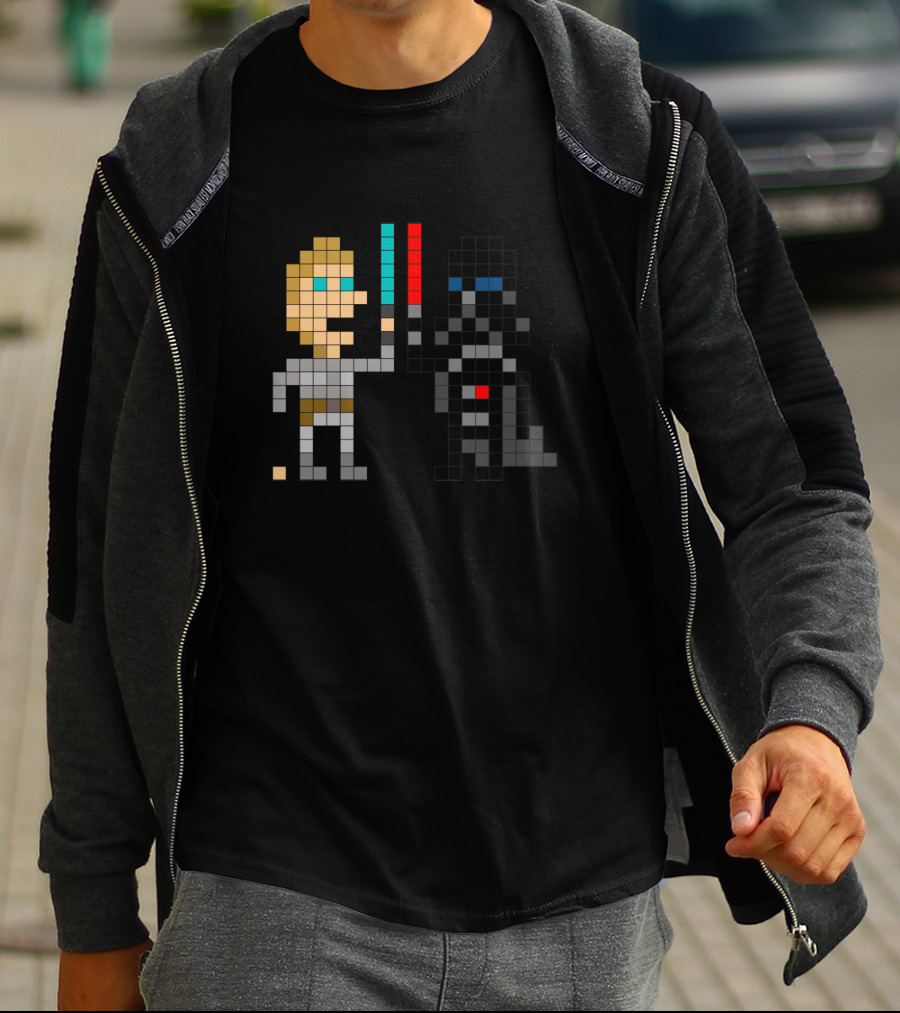 Pixel Art Son Vs Father Lightsabers Iconic Battle 8-Bit T-Shirt