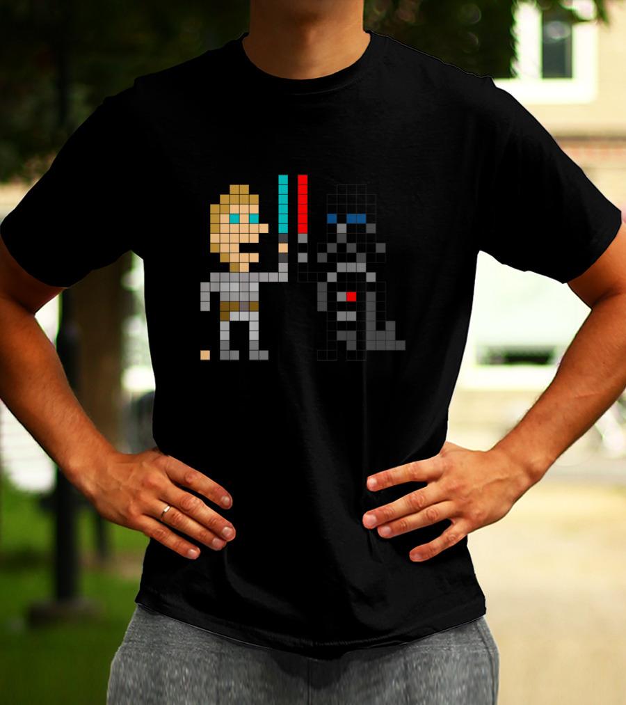 Pixel Art Son Vs Father Lightsabers Iconic Battle 8-Bit T-Shirt