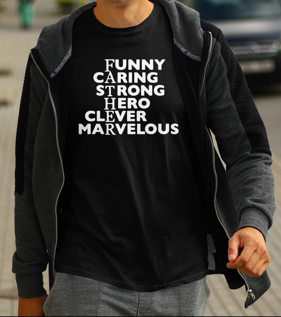 Funny Caring Strong Hero Clever Marvelous Fathers Scrabble T-Shirt