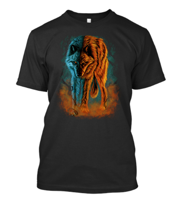 Dual Nature Wolf: Fire And Ice Elements Blend T-Shirt