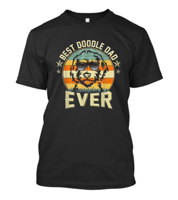 Best Doodle Dad Ever Golden Doodle Retro Stripes Sunglasses T-Shirt