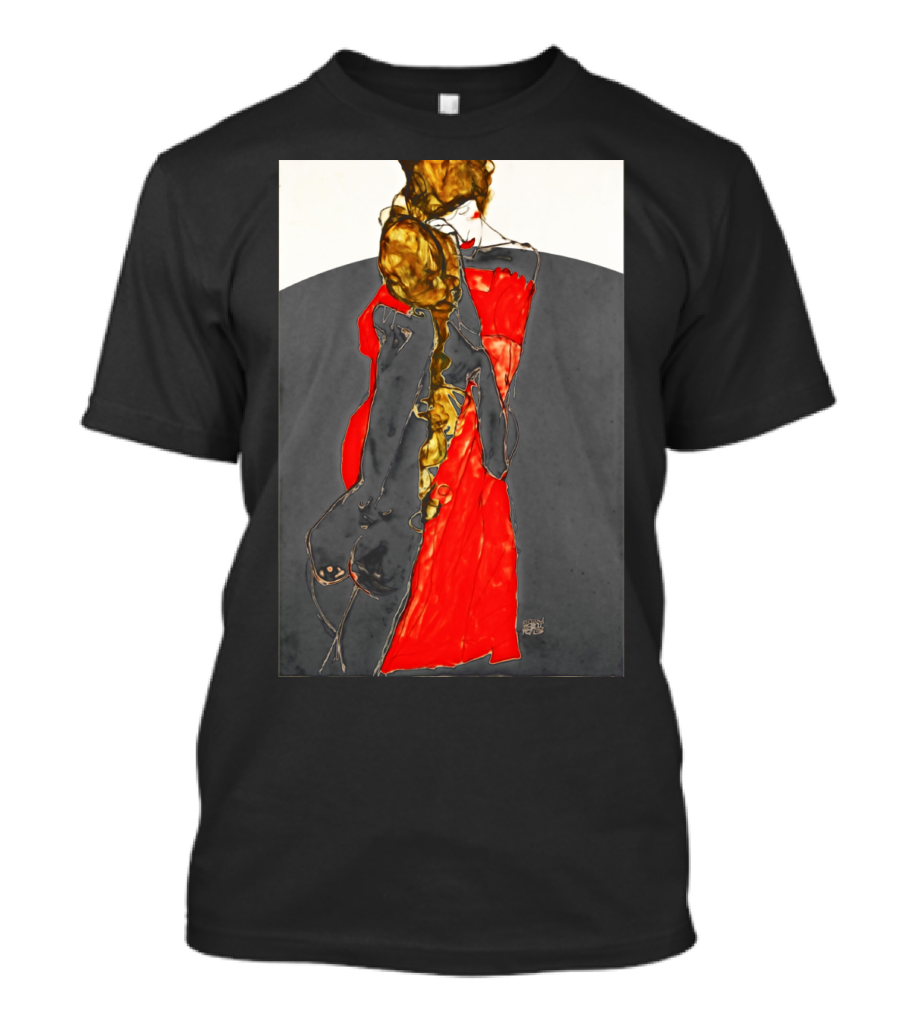 Egon Schiele Mother And Daughter 1913 Expressionist Art Angular Figures Red Dress T-Shirt